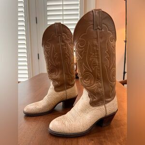 Rare Vintage Justin Cowboy Boots Cream Tan Leather Almond Toe Western Women’s 6B